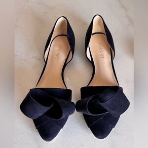 Nine West Women's Navy Blue Suede Flats with Large Contemporary Bow